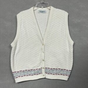 VTG Sweater Vest Women's XL Cottagecore Granny Whimiscal Boho Button Up White